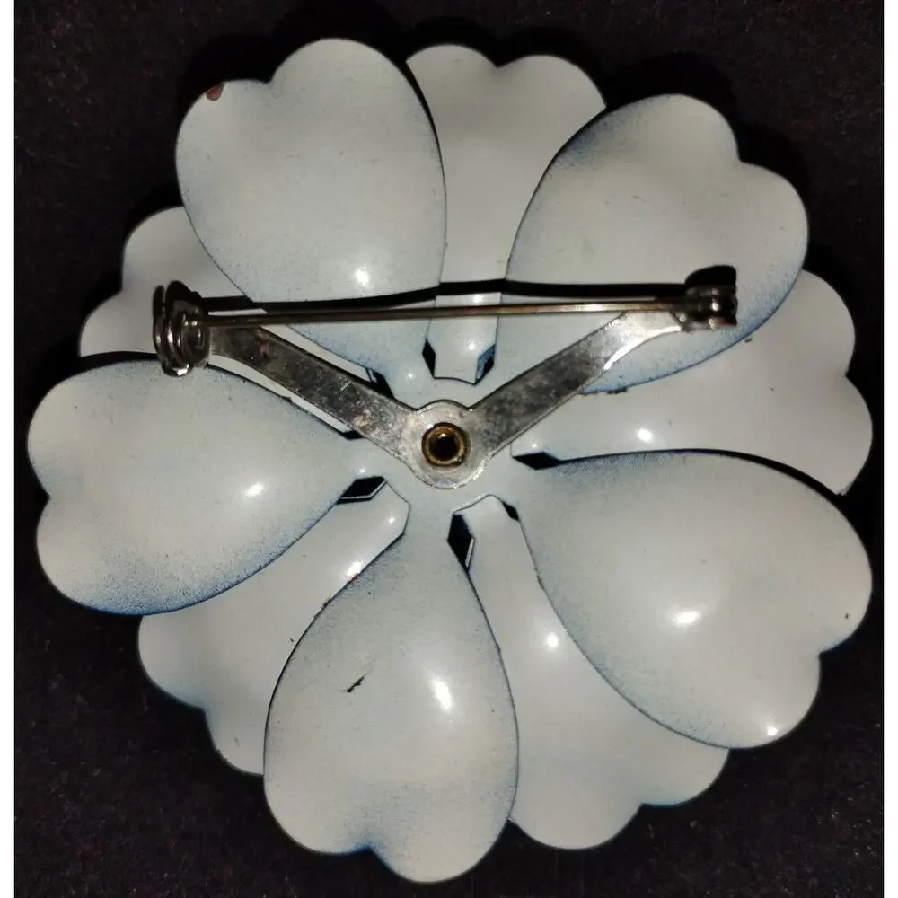 Vintage Brooch Enamel Flower Retro Collectible Pin Blue - Picture 2 of 2